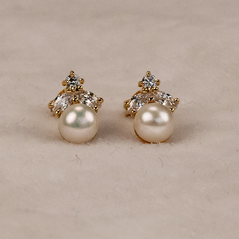Crown Fresh Water Pearl & Cubic Zirconia Stud Earring