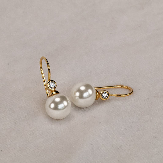 Shell Pearl with Cubic Zirconia Dangler Earrings
