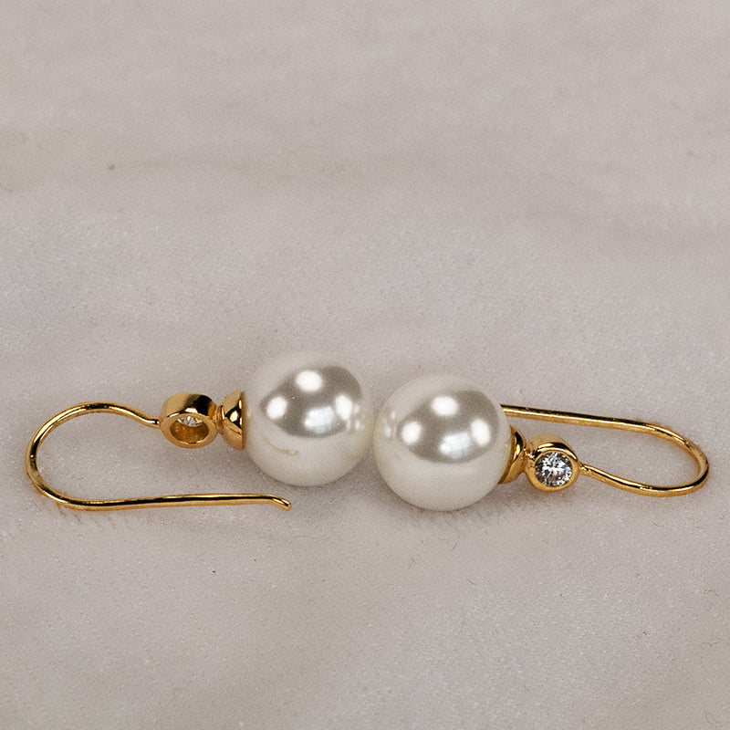 Shell Pearl with Cubic Zirconia Dangler Earrings