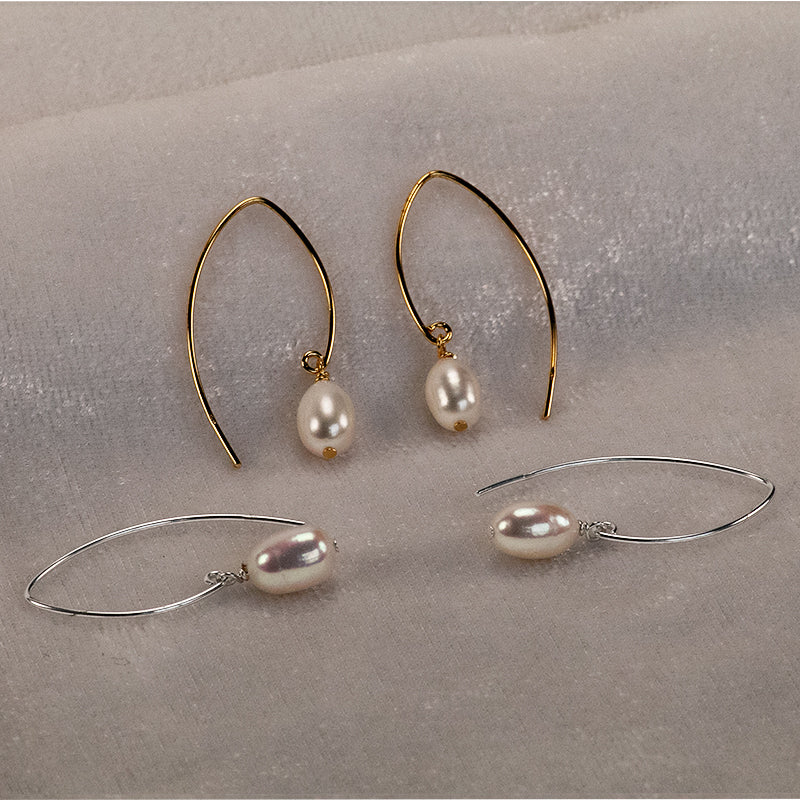 Fresh Water Pearl Wire Marquise Dangler Earring